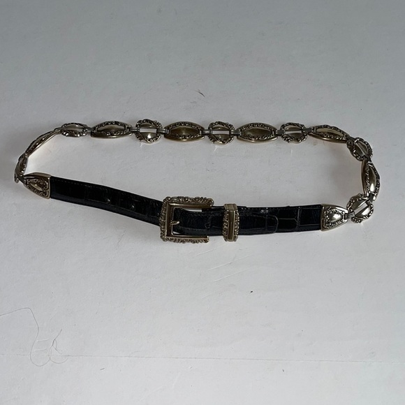 Brighton Vintage Leather And Burnished Metal Link Belt - Picture 1 of 5